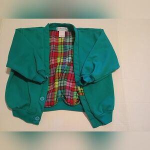 VTG OshKosh B'gosh Teal Boys Fleece Cardigan with Plaid Lining Sz 3T